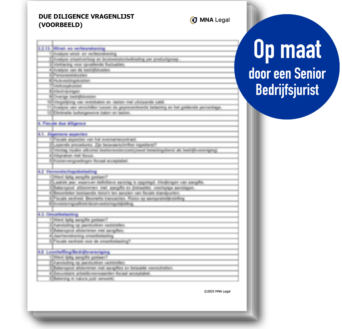 Due Diligence Vragenlijst opstellen op maat €900,-