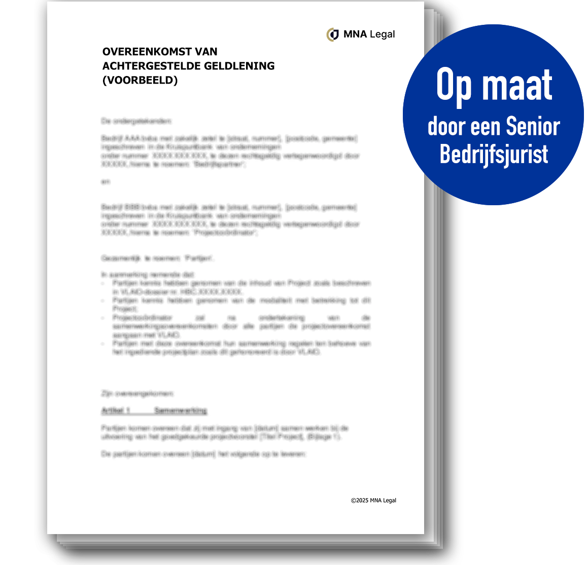 Overeenkomst achtergestelde geldlening opstellen op maat €900,-